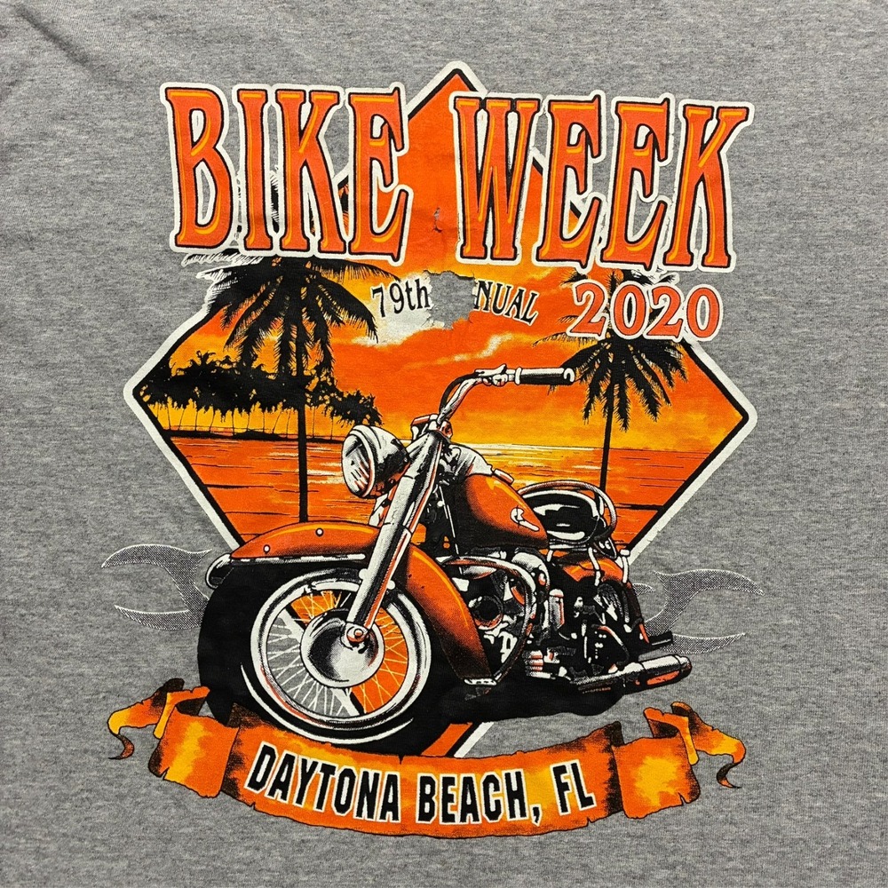 Daytona Bike Week 2020 Graphic T-Shirt Mens Size L Gray Cotton Short Sleeve - Picture 9 of 11